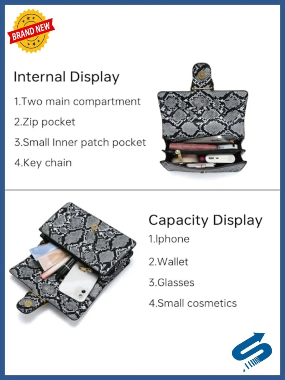Snakeskin Print Crossbody Purse PU Leather Shoulder Bag Chain Strap Women
